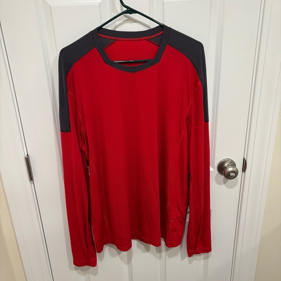 Lululemon Long Sleeve T Shirt Mens X-Large Red Baselayer Side Pocket Training - Picture 1 of 6